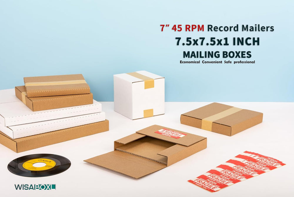 45 RPM 7-inch Record Mailers, 7.5x7.5x1 Inch Mailing Box, 50 Pack