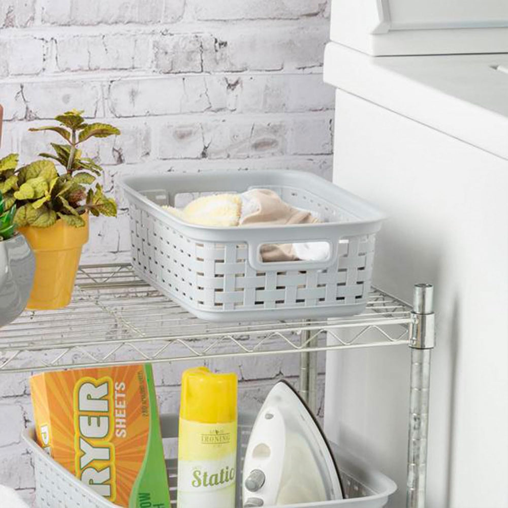 Sterilite 11 Inch Small Weave Open Bin Wicker Storage Basket Home Organizer T...
