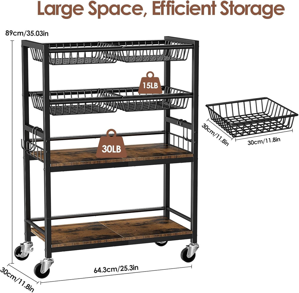 Fruit Vegetable Storage Cart, 4 Detachable Basket