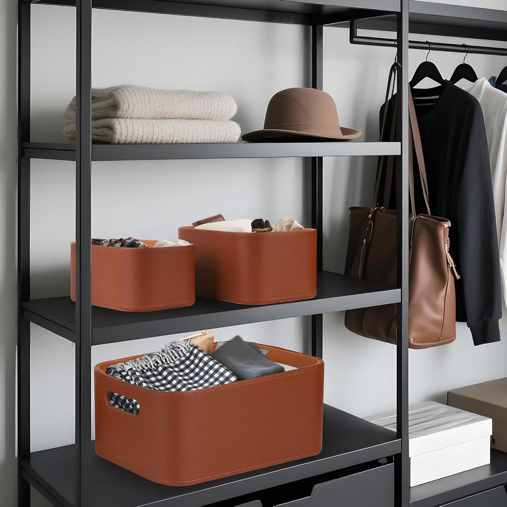 HofferRuffer Faux Leather Storage Baskets Bins with Velvet Lining for Organiz...