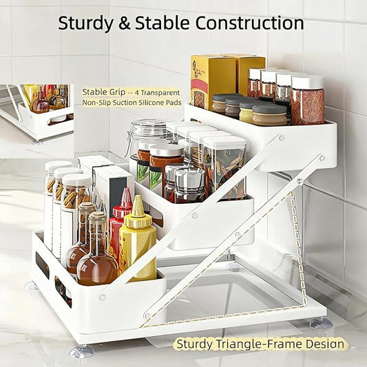 Bokelai Spice Rack 3 Tier Foldable Seasoning Organizer Jars Storage Holder Step - Image 2