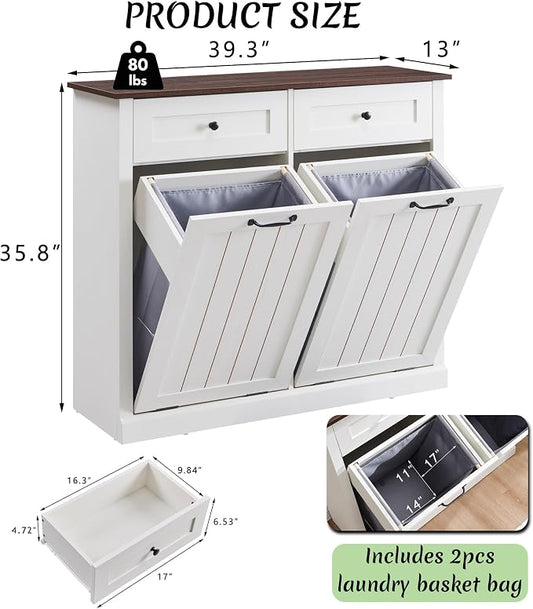 Double Tilt Out Laundry Hamper Cabinet, 20 Gallon Farmhouse Trash Can Cabinet - Image 2