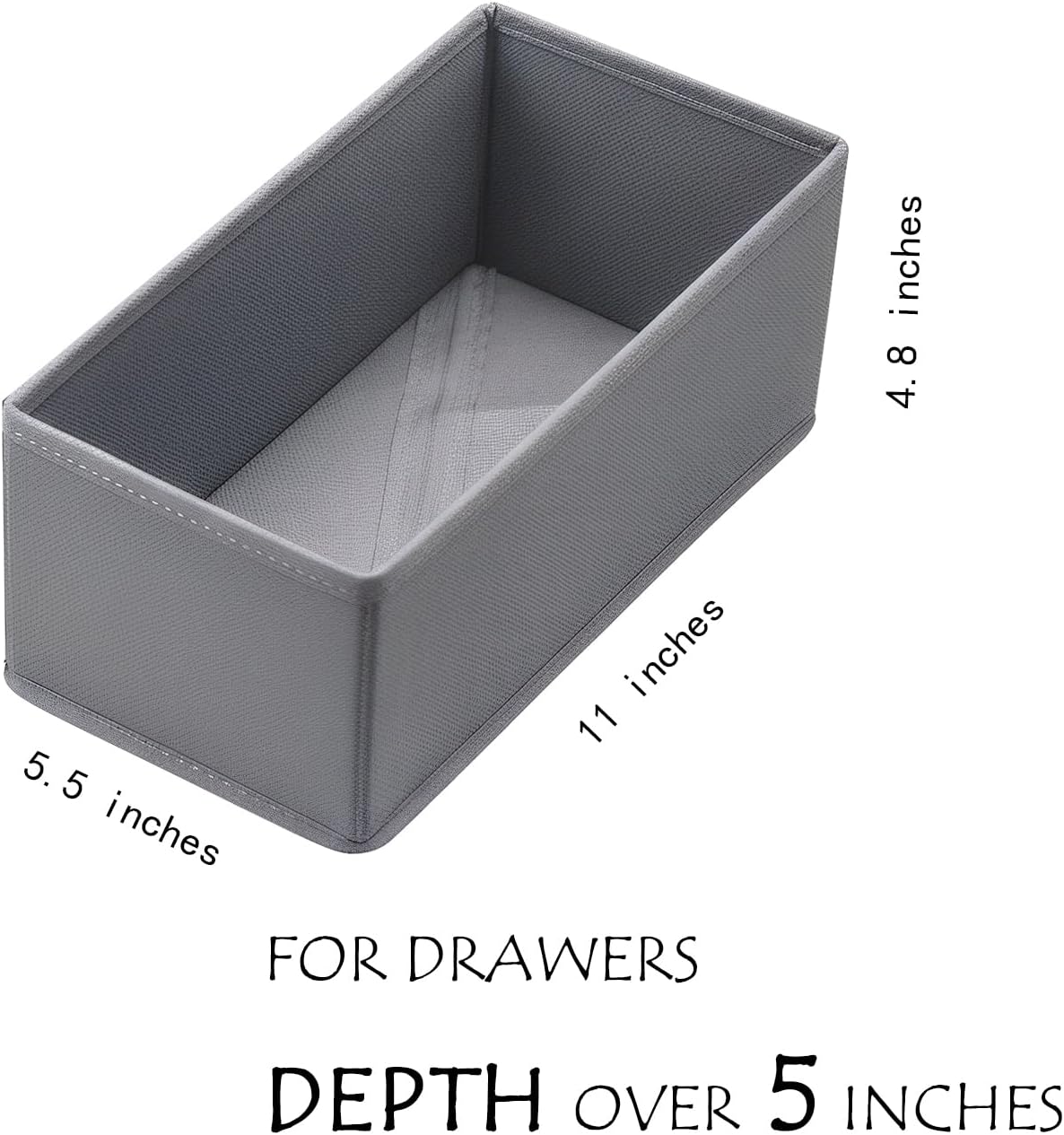 Small Foldable Fabric Drawer Organizer 6 Pack Grey - 11“ Breathable Closet & Dresser Storage Bins for Socks, Underwear, Bras & Baby Clothes