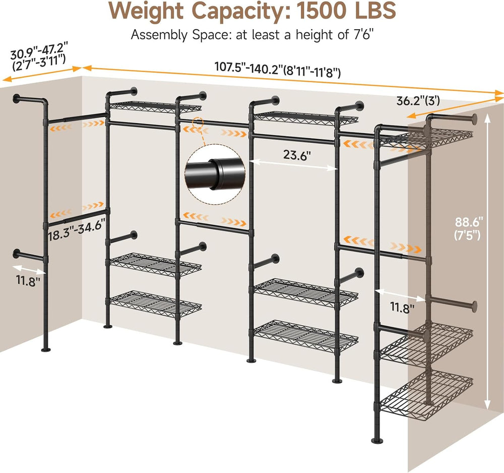 ComfyCorner Wall Mounted Garment Rack, Industrial Pipe Clothing Rack Black