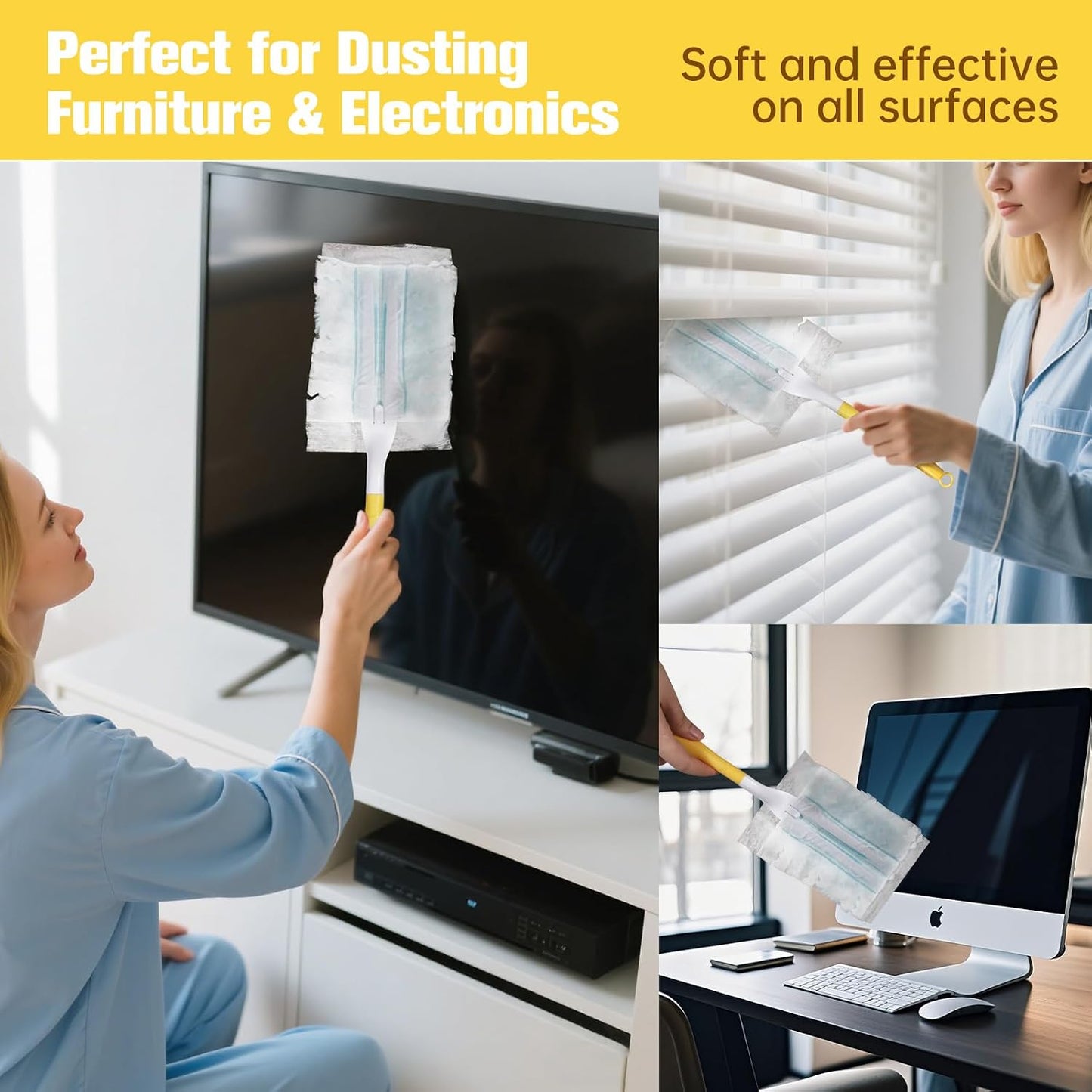 4PCS Replacement Dust Handles Stick Only Compatible with Swiffer Duster Handle Extendable Duster Mop Wand for Cleaning Car Blinds Furniture Electronics(4, Yellow & White)