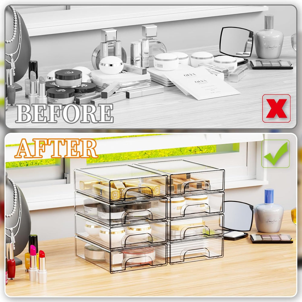 2.2'' Tall Acrylic Clear Stackable Storage Drawer Organizer,8 Pack De...