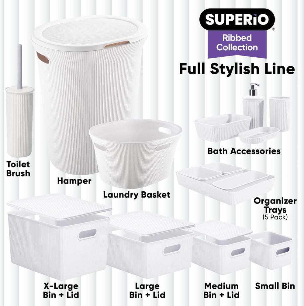 Superio Ribbed Collection - Decorative Plastic Basket Open Home Storage Bins ...