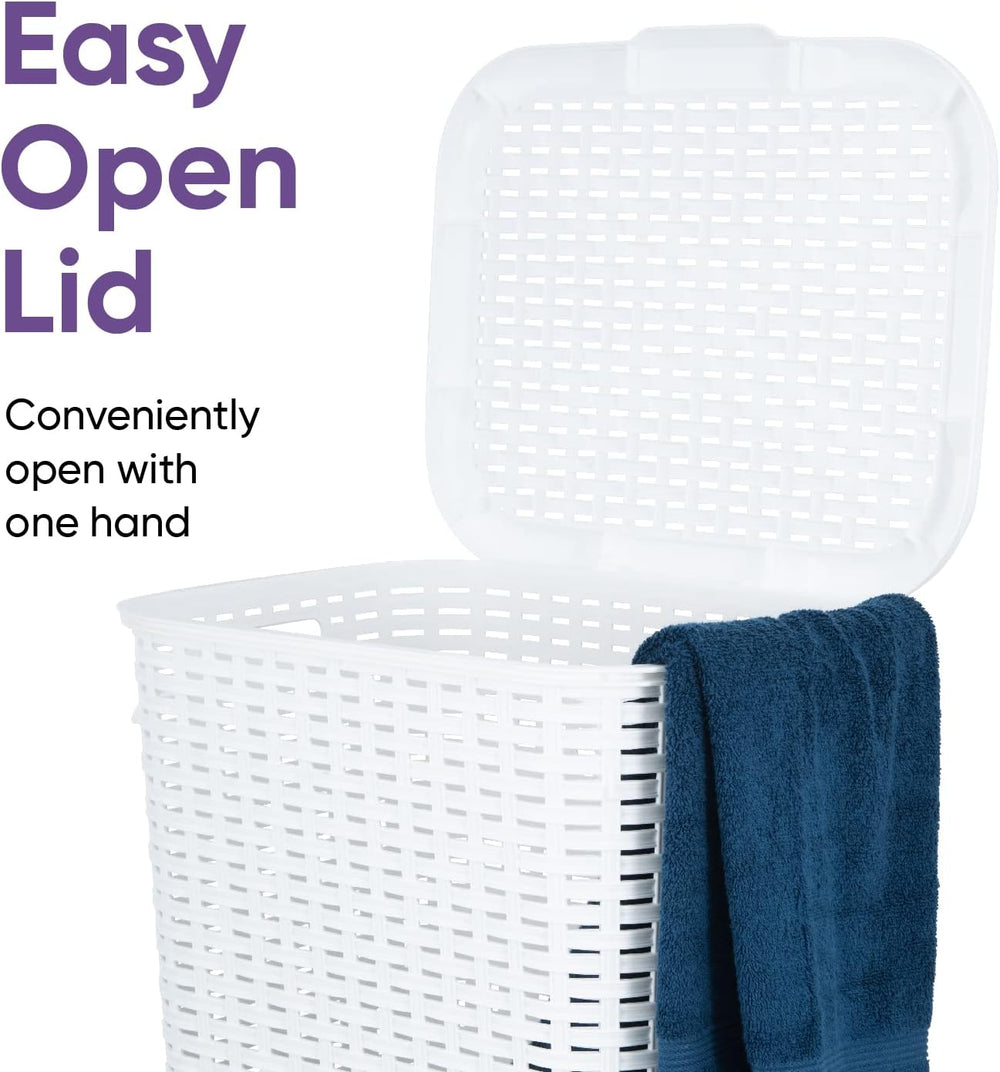 Plastic Laundry Hamper with Lid Laundry Hamper Basket, White 2 Pack Tall Clot...