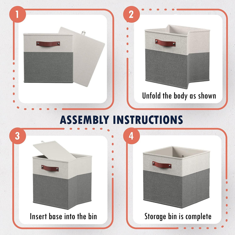Ornavo Home 13x13 Foldable Fabric Storage Cube Bins, 6 Pack, White/Gray