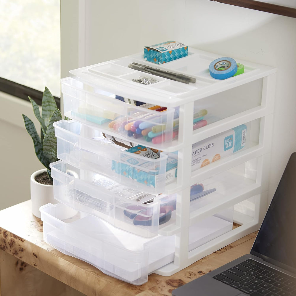 Gracious Living 4-Drawer Desktop/Countertop Organizer, White/Clear, 4 Pack