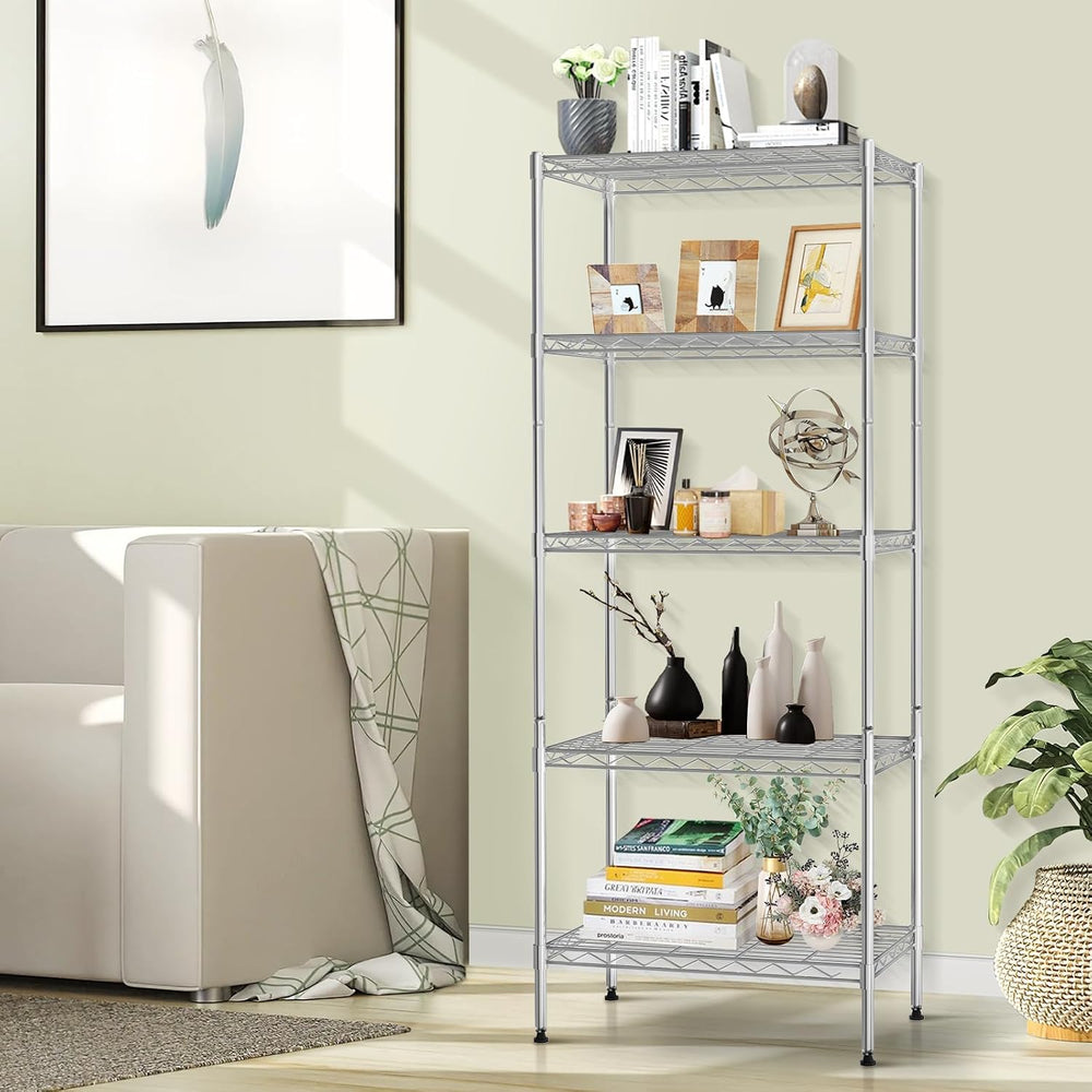 5-Tier Metal Shelving Unit, 750 lb, 24 x 14 x 60 in, Chrome