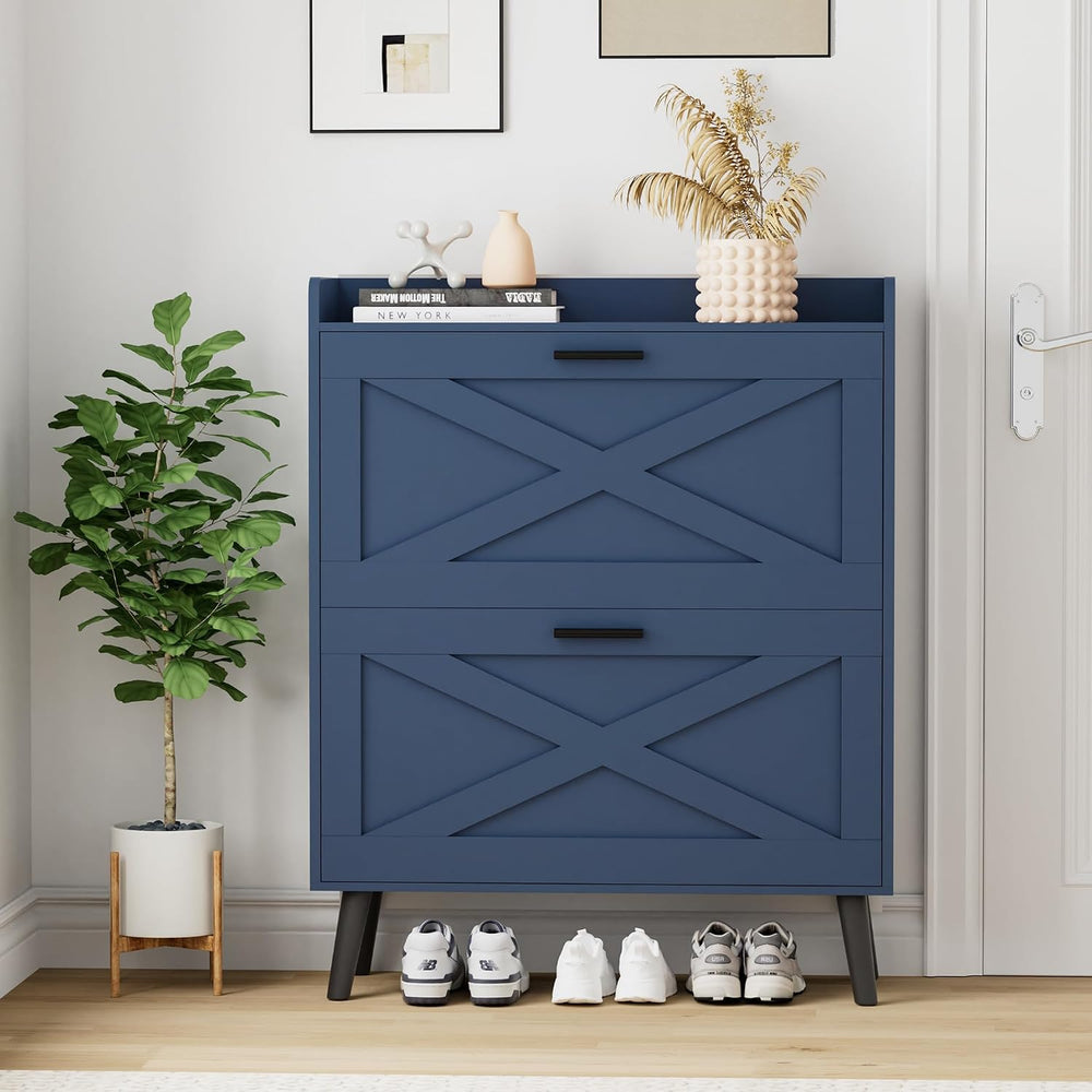 Homleke Farmhouse Shoe Storage Cabinet with Flip Drawers & Barn Door Design