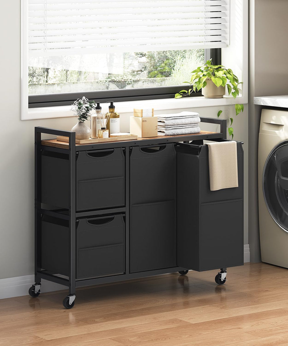 HOOBRO Laundry Sorter with 4 Section, 34 Gal. (127 L) Laundry Hamper with Whe...