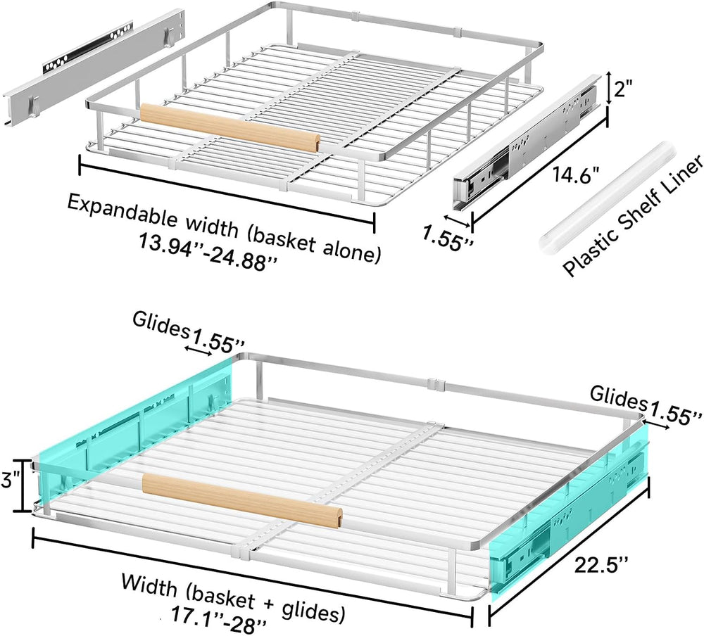 2Pack Expandable Pull Out Cabinet Organizer, 17.1"-28.1" W x 22.5&q...