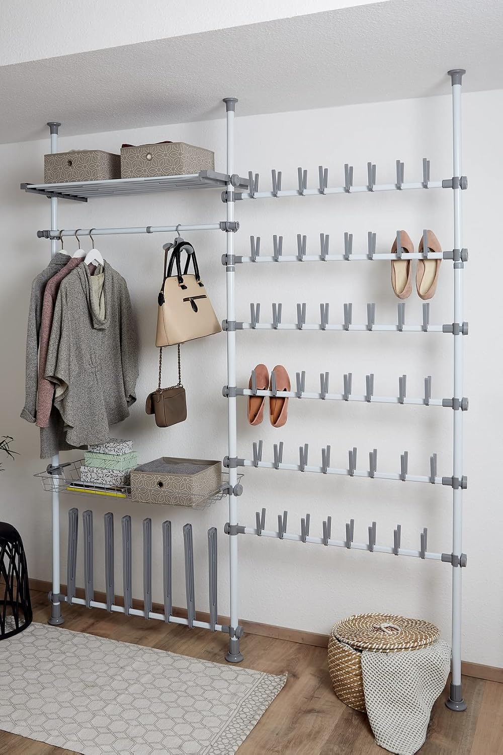 Wenko Adjustable Organizer Shoe Rack, White/Grey, 94 x 165-300 x 9 cm