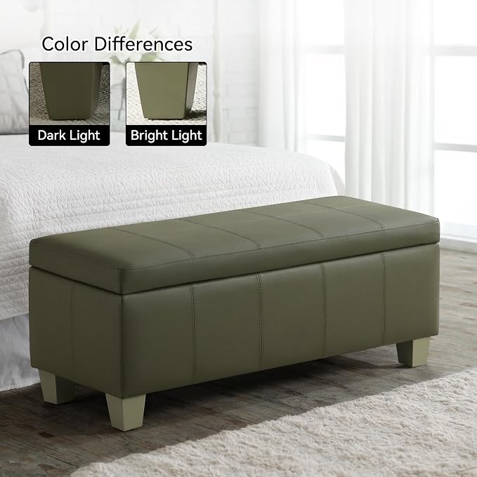 41" Faux Leather Storage Ottoman, Stitch Tufted Rectangle Upholstered End of - Image 8
