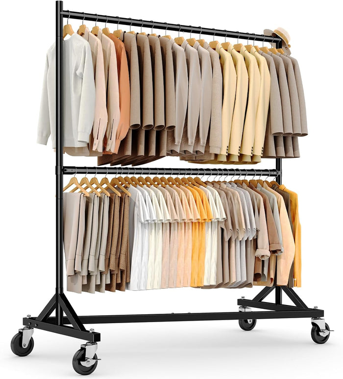 HOKEEPER Z Rack, Clothes Rack Hold 550LB Adjustable Height Double Rod Black