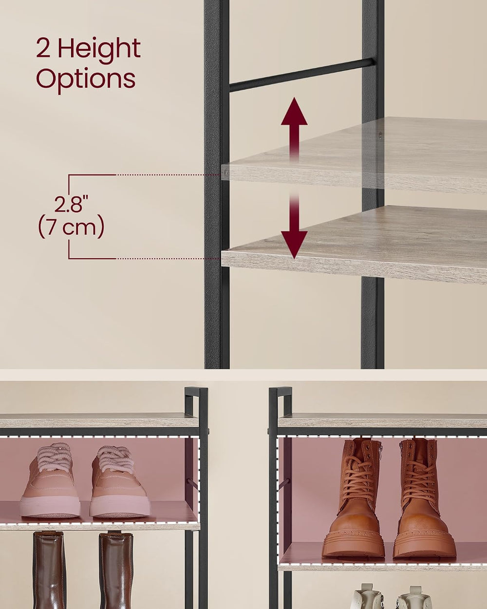 VASAGLE Hall Tree with Shoe Bench, 12 Metal Hooks, 4-Tier Shoe Rack