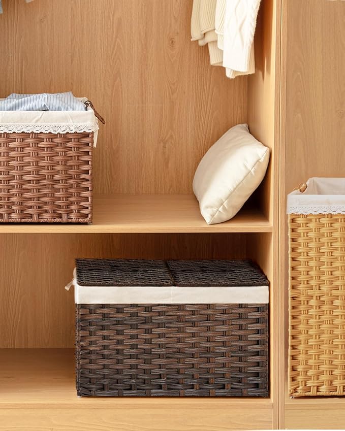 Storage Basket with Lid Rattan Woven Storage Baskets with 2 Separate Lids - Image 7