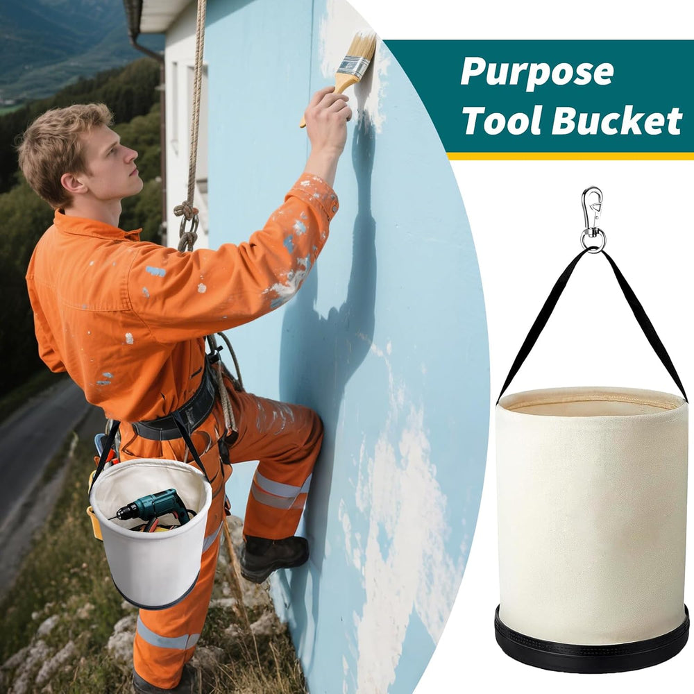 3 Pack Utility Canvas Bucket with Plastic Bottom and Metal Hook 15" x 12...