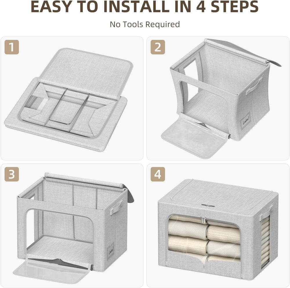 FHSQX 6 Pack Clothes Storage Bins Light Grey, 16.5x12.2x12.2 Inch