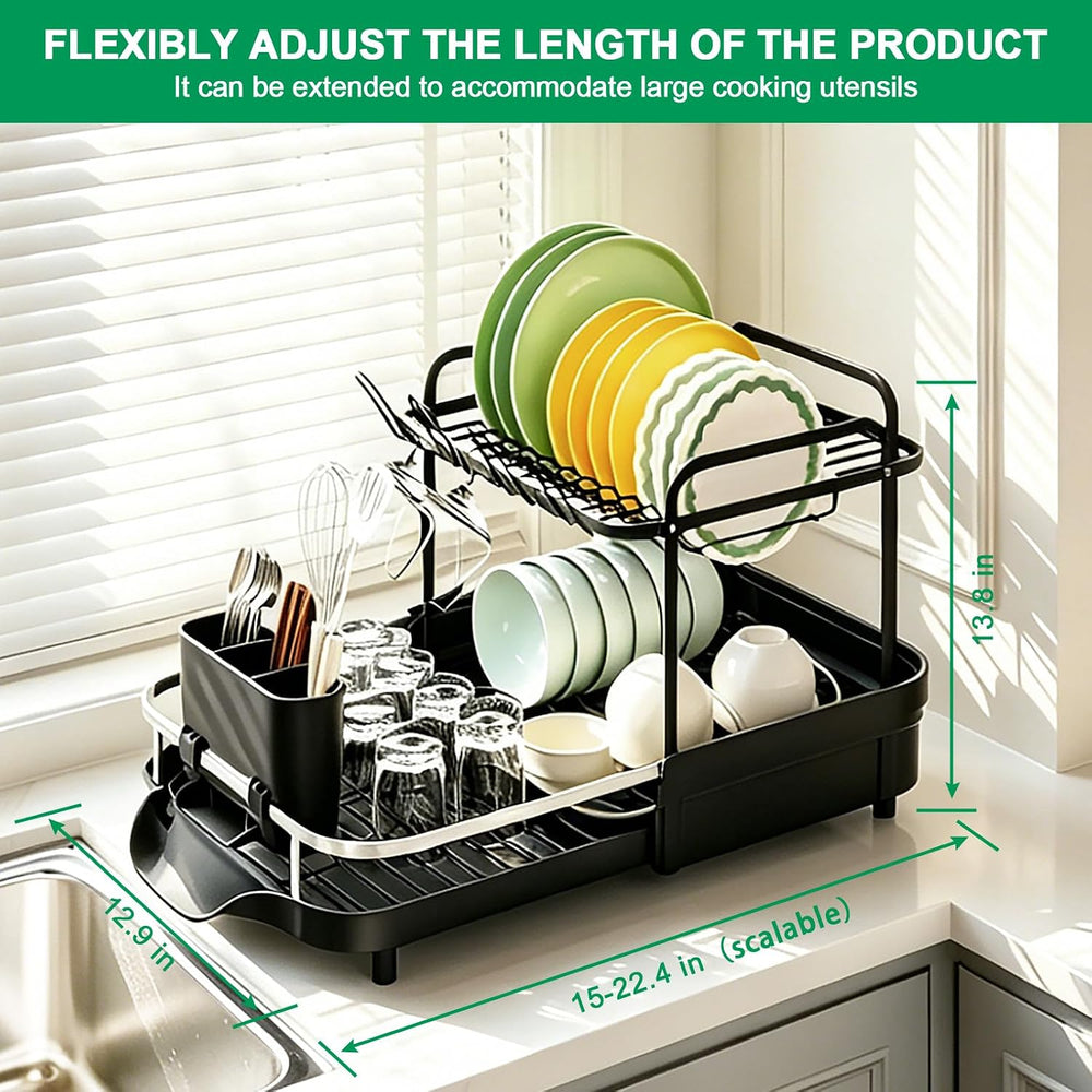 Dish Drying Rack for Kitchen Counter,2 Tier Large Expandable 15-22.4 in