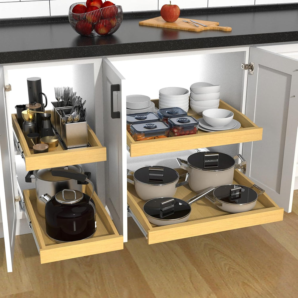 Wooden Pull out Cabinet Organizer 11" W x 21" D x 3.35" H, Hea...