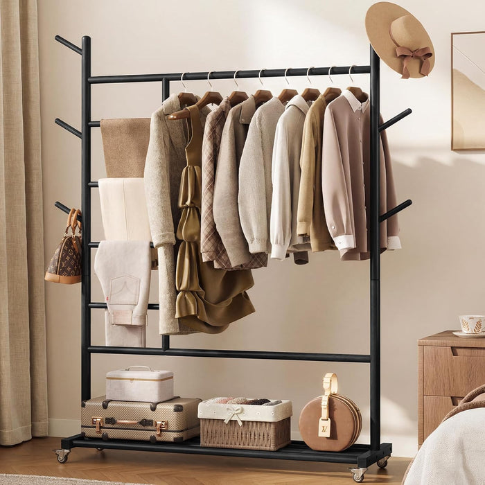 Yoobure Solid Wood Clothing Rack, 4-in-1 Wooden Clothes Rack with Wheels