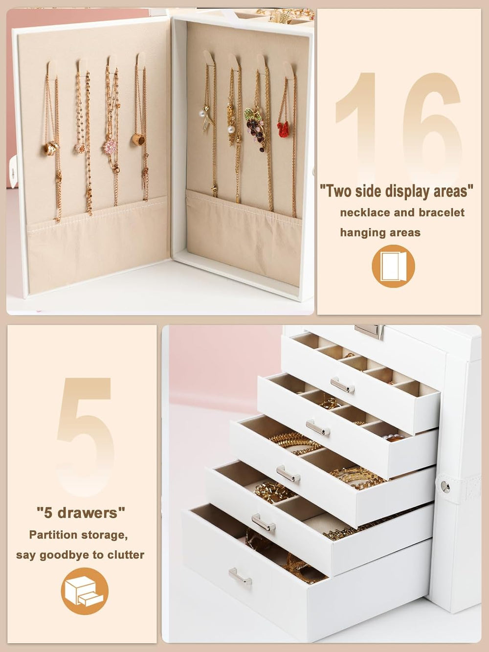 BOOVO Large Jewelry Box for Women 6 Layer