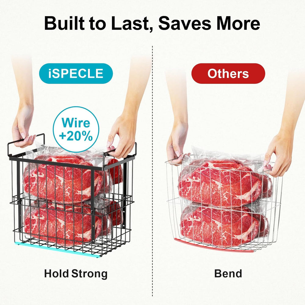 iSPECLE Freezer Organizer Bins - Height-Adjustable Holds 12" Pizza, 4 Pack