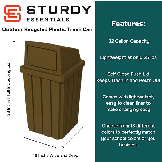 32 Gallon Square Slatted 100% Recycled Plastic Heavy-Duty Commercial Outdoor or - Image 2