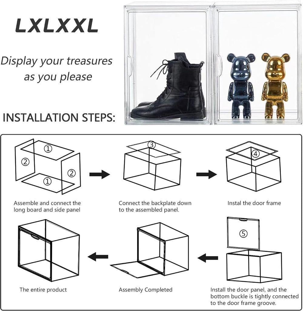 LXLXXL Acrylic Display Case, 4-Pack XL Stackable Bins with Magnetic Lid