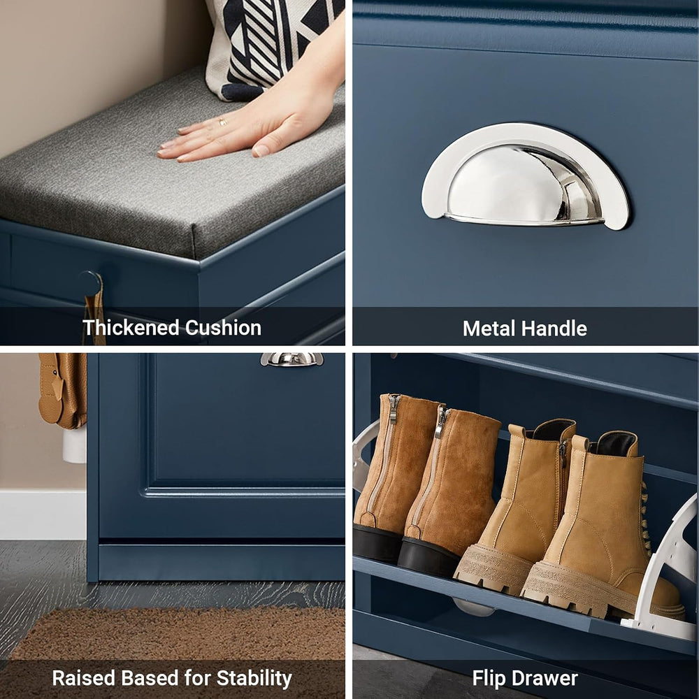 Haotian Shoe Storage Bench Entryway, Shoe Cabinet Bench with 2 Flip Drawers &...