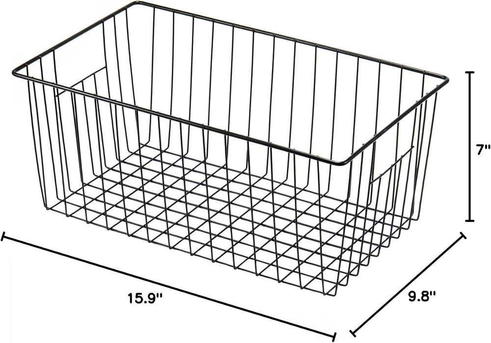 16inch Freezer Wire Storage Organizer Baskets, Refrigerator Metal Bins with H...