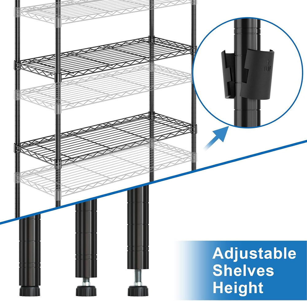 Auslar 3-Tier Heavy Duty Wire Shelving Adjustable Metal Storage Rack Black