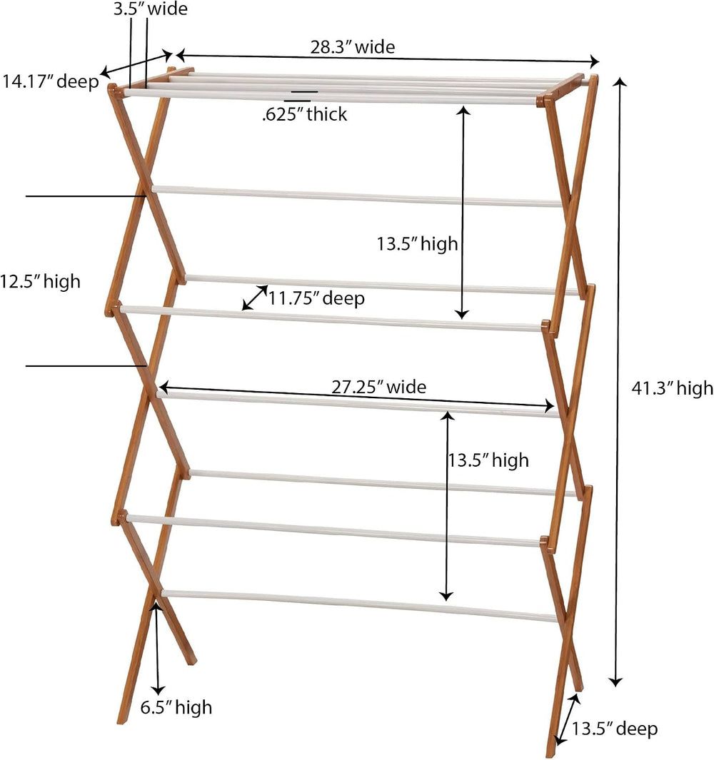 Household Essentials Bamboo Folding Clothes Drying Rack | White Finish, 11 Do...
