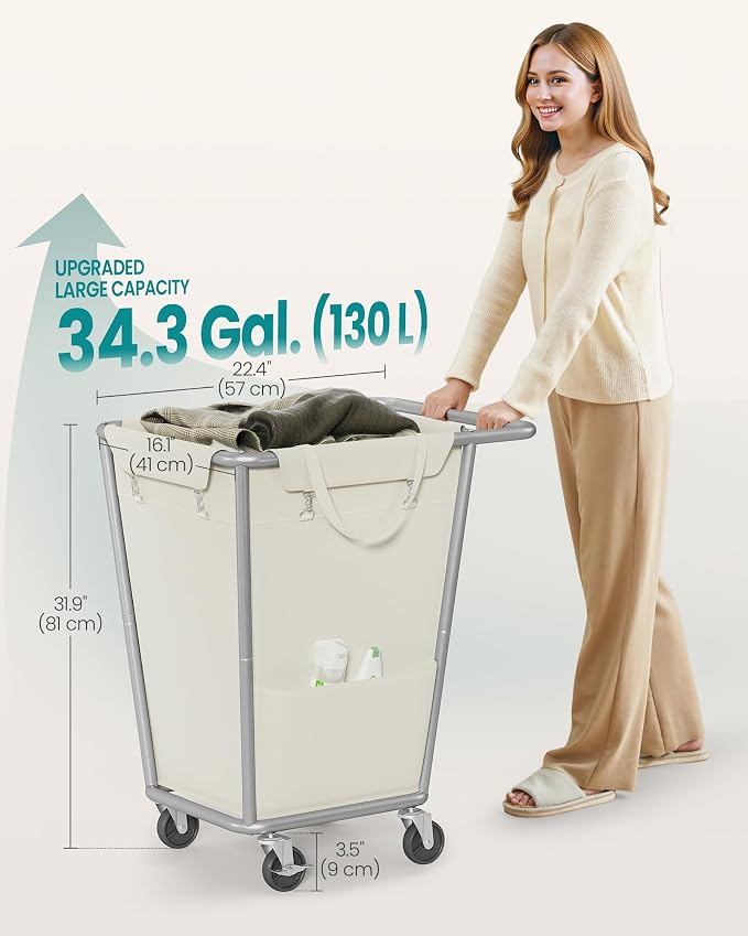 SONGMICS Laundry Basket with Wheels, 34.3 Gallons Rolling Laundry Hamper with - Image 6