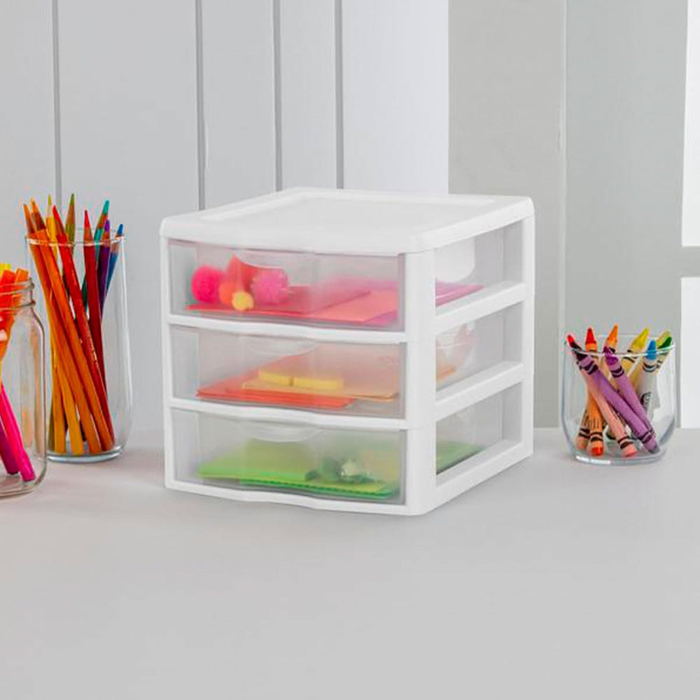 Sterilite Clearview 3-Drawer Cart Small Plastic Storage Organizer, 12-Pack