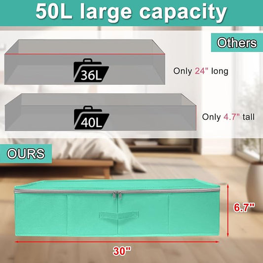 punemi 2-Pack Under Bed Storage Containers, 6.7 Inches Tall Underbed Clothes - Image 2