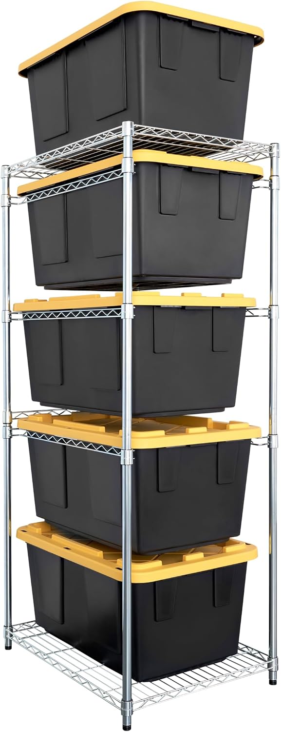 SafeRacks 5-Tier Steel Tote Rack for 27 Gallon Bins - Silver