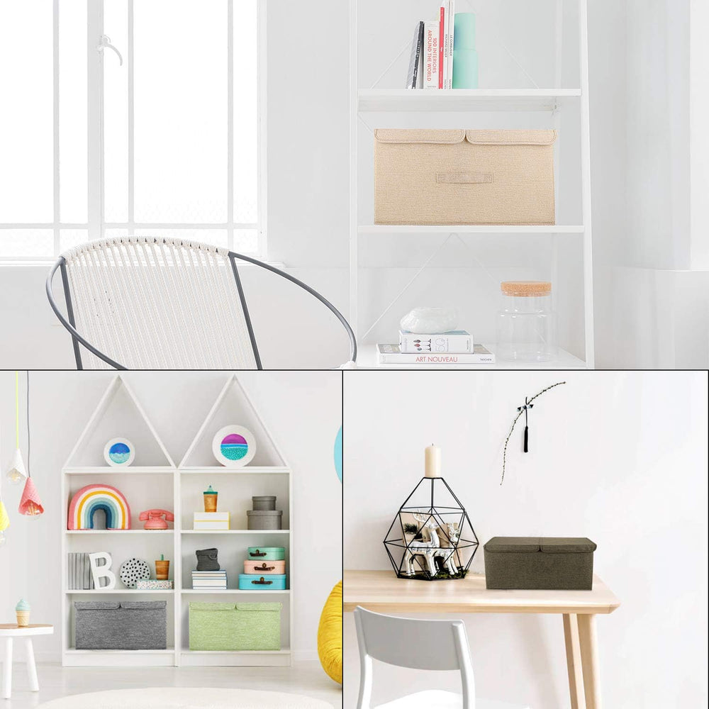 2 Pack Large Storage Boxes with Lids and Handles, Collapsible Linen Storage B...