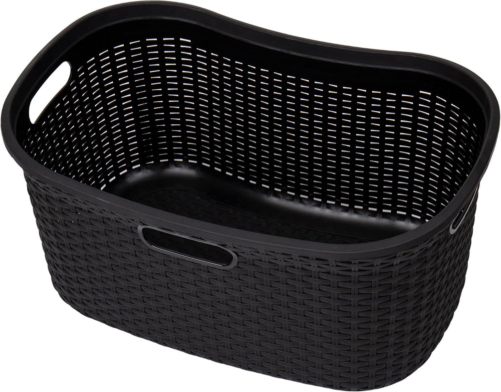 Mind Reader 40L Laundry Basket, Clothes Hamper, Premium Wicker Design, Plasti...