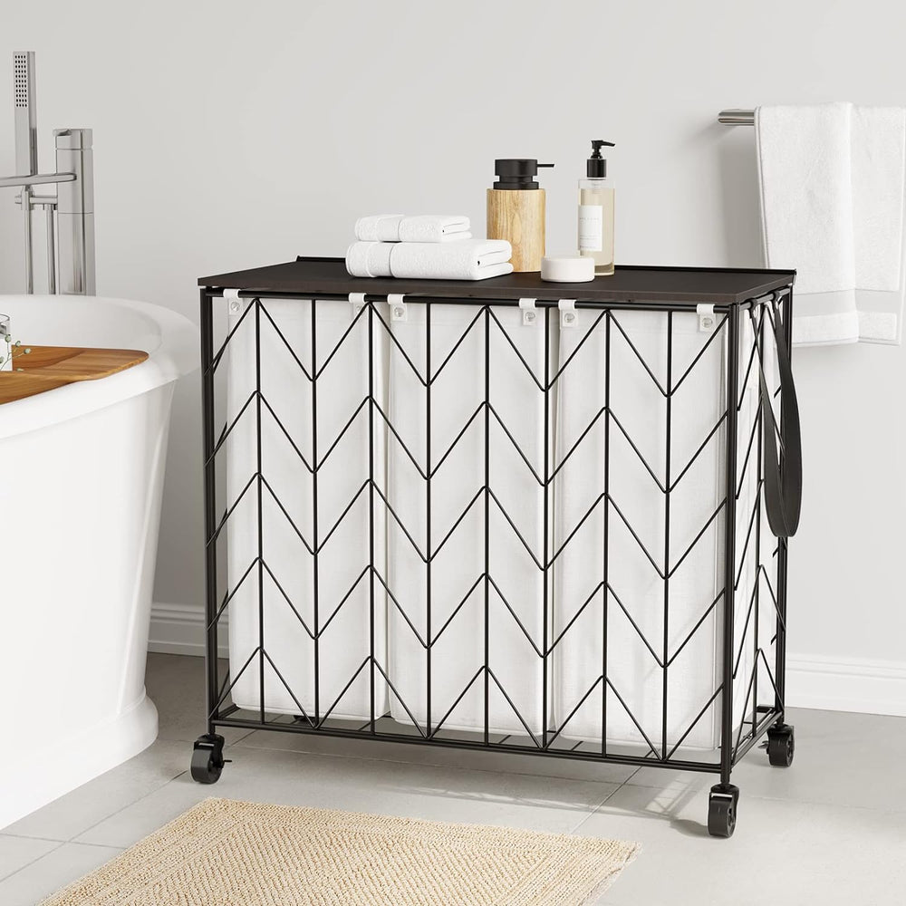 WOWLIVE Laundry Hamper 3 Section with Lid, 142L Laundry Basket with Wheels