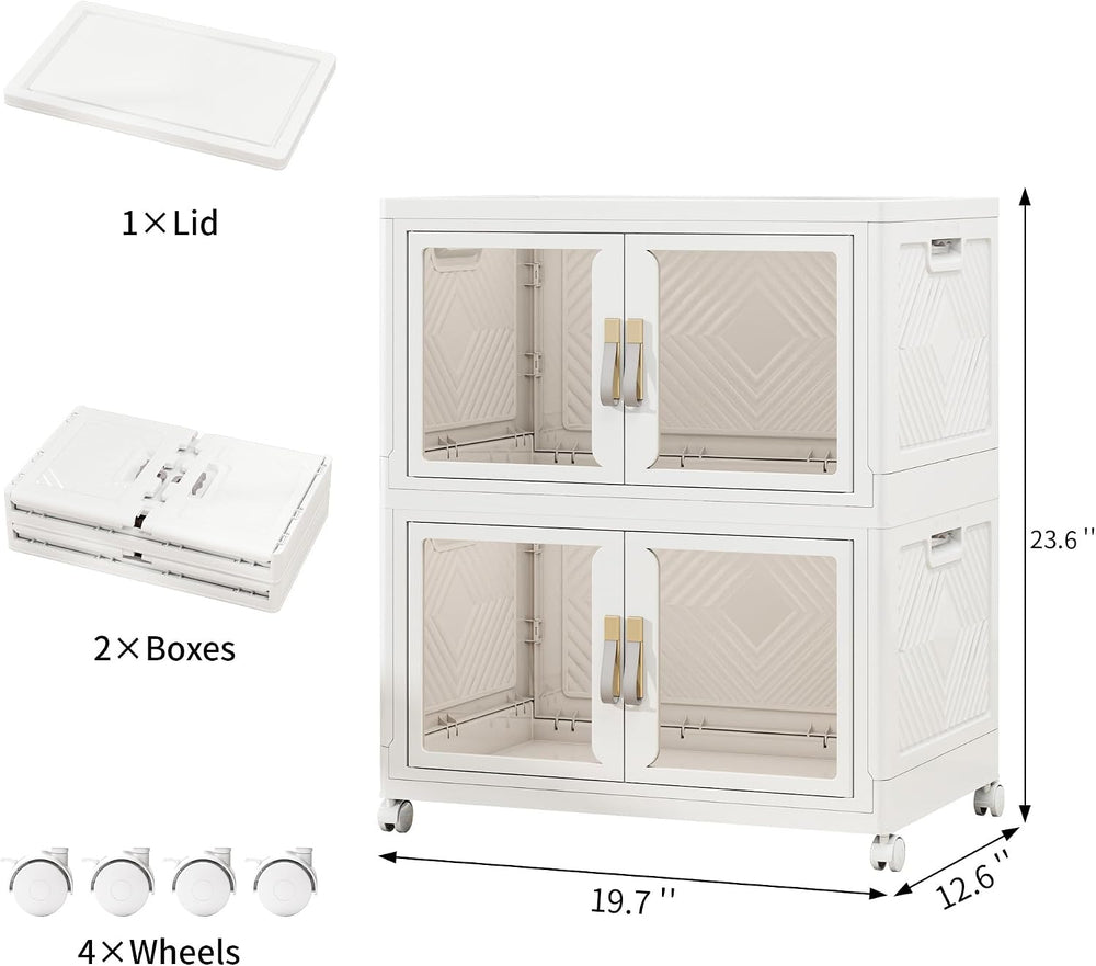 Stackable Storage Bins with Doors & Lids & Wheels,