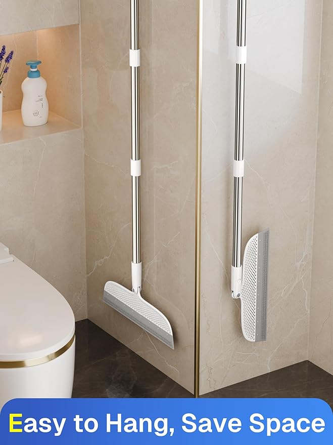 Floor Squeegee & Broom with Long Handle, 180° Rotating Head Silicone Blade - Image 8