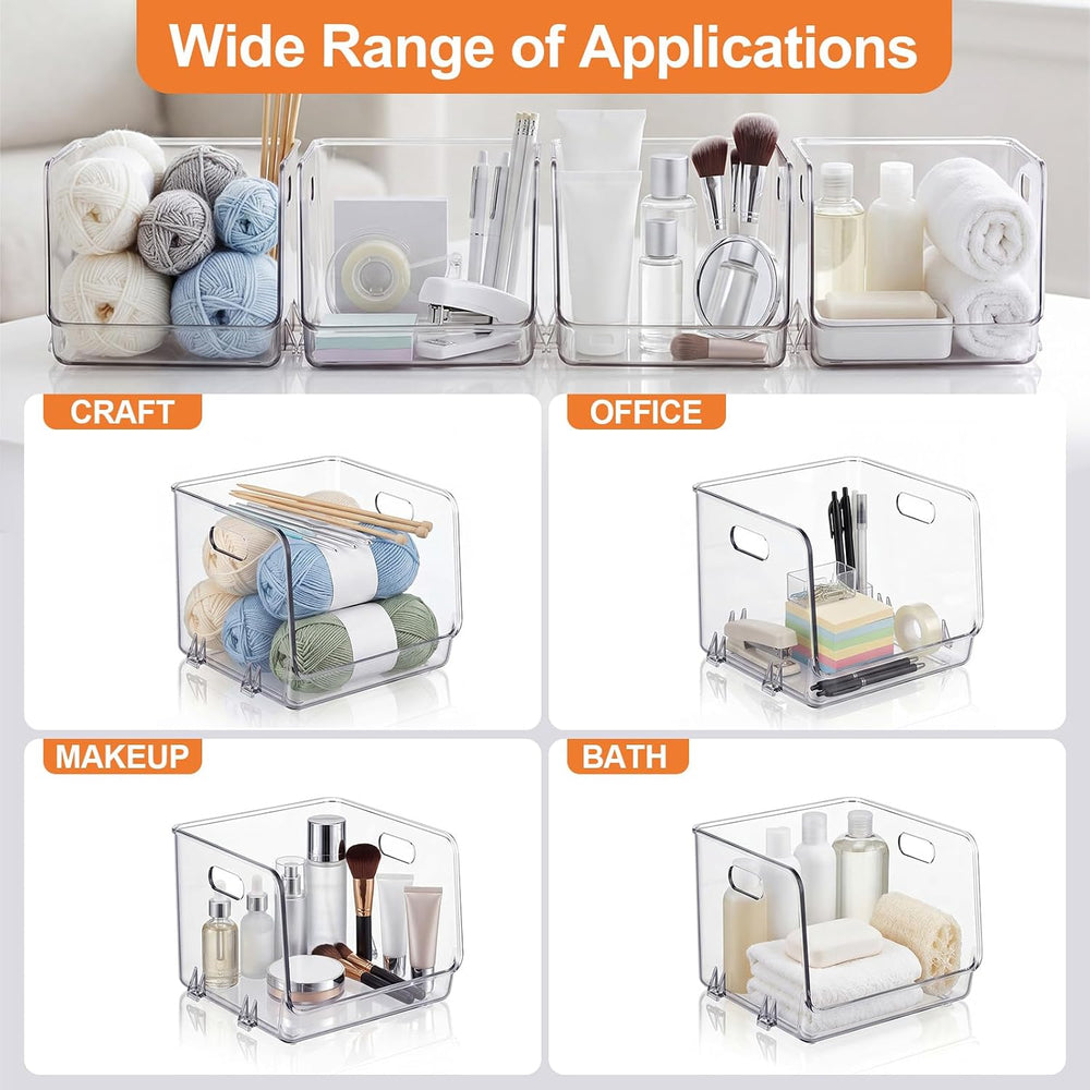 6 Pcs Clear Plastic Storage Bins Stackable Pantry Organizer