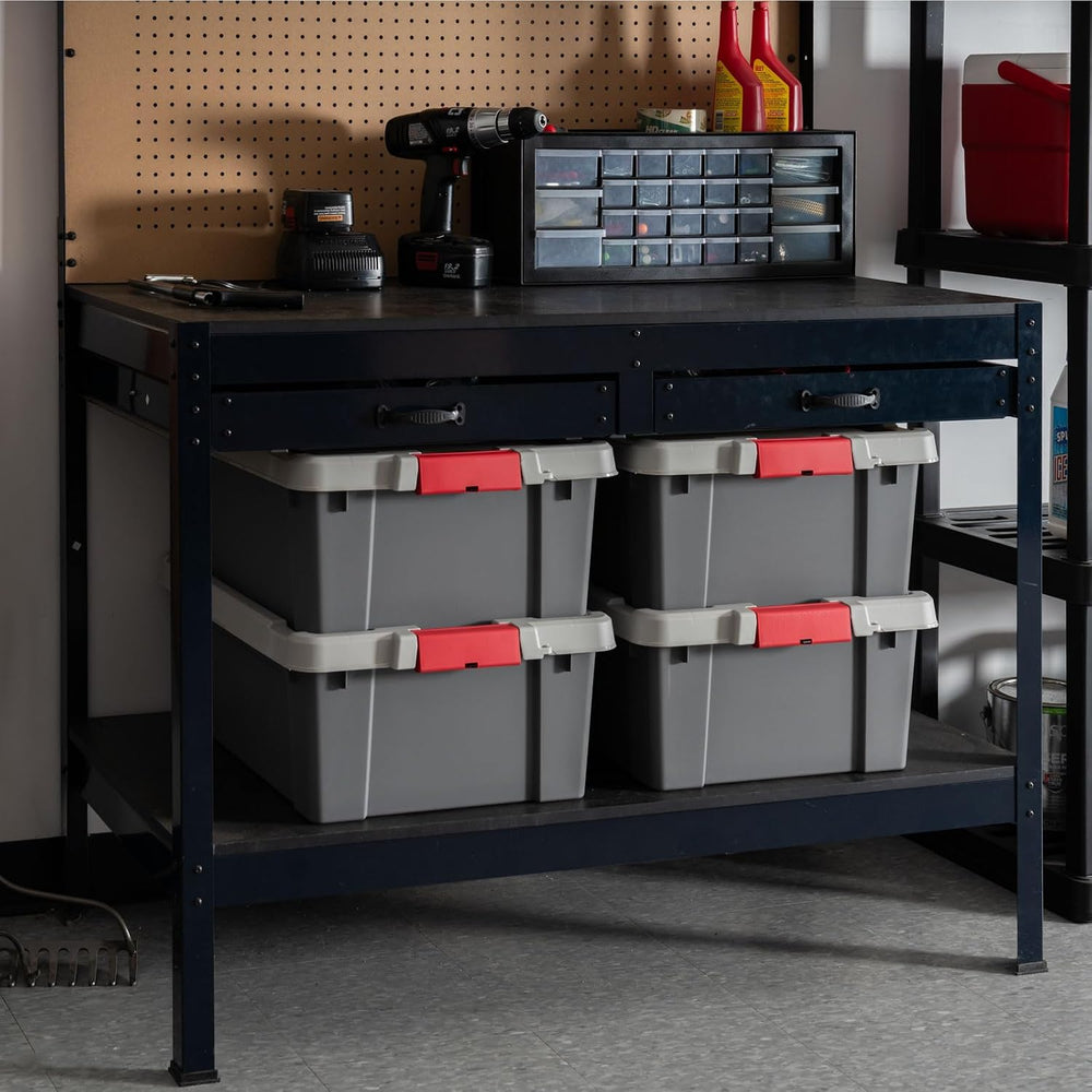 IRIS USA 4-Pack 12 Gal Heavy Duty Lockable Storage Totes with lids, Gray
