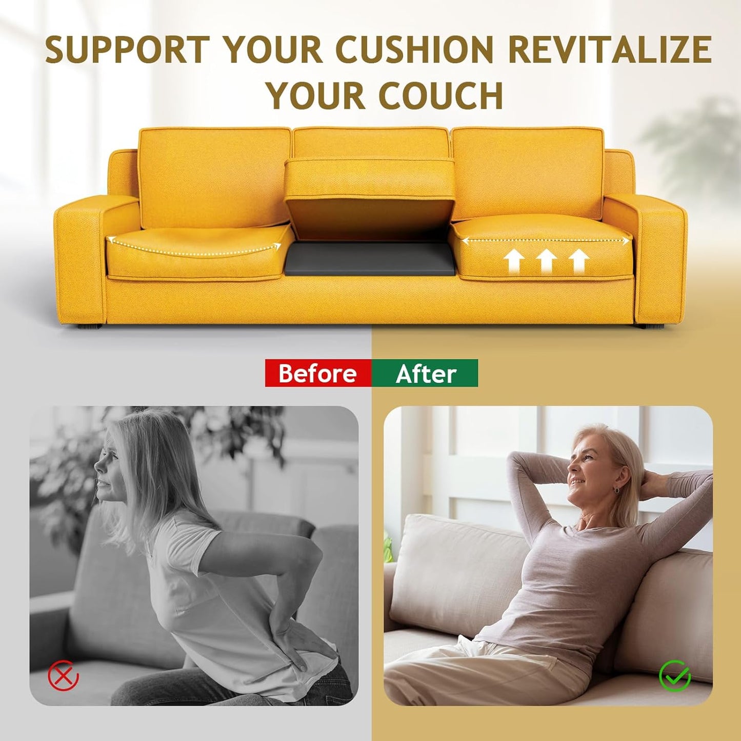 MYLIFESION Couch Cushion Support for Sagging Seat, 24x24x2 inches High-Density Foam Sofa Cushions Support, Under Cushion Sag Repair, Grey Set of 1