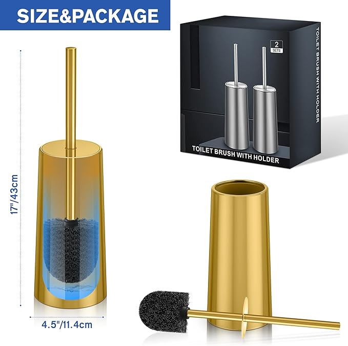 Toilet Brush and Holder, 2 Pack Toilet Brush Stainless Steel, Toilet Bowl Brush - Image 7