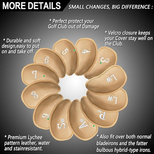 FINGER TEN Premium Synthetic Leather Stylish Iron & Wedge Golf Head Covers - Image 2